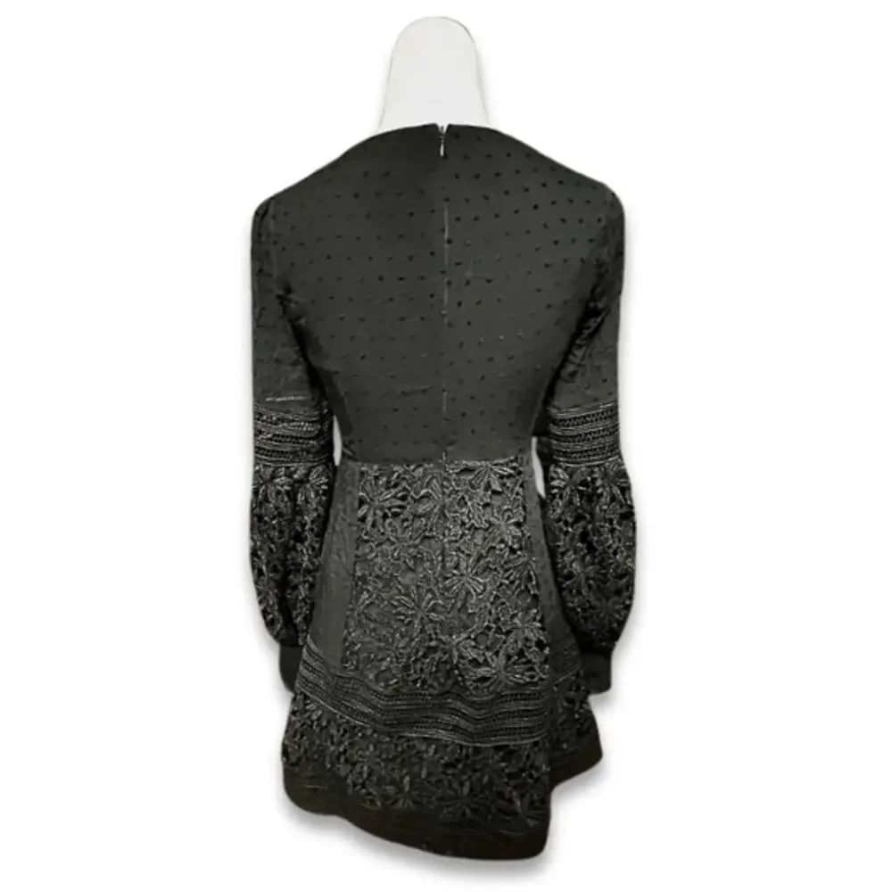 Bardot Mariah Babydoll Dress Long Sleeves Swiss Dot Lace Detailing Black XS NWOT - Picture 5 of 9
